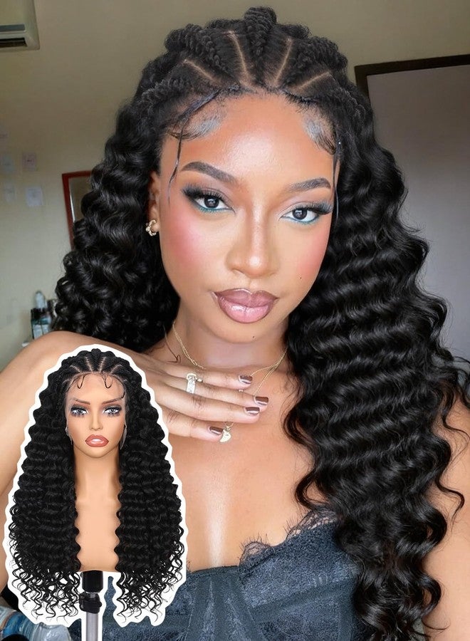 Lady Miranda 13x6 Lace Front Braided Wigs for Black Women Cornrow Braided Wig with Curly Ends Pre Braids Lace Front Wig Pre Plucked Curly Wigs for Black Women(Natural Black, 22 Inch) - Image 1